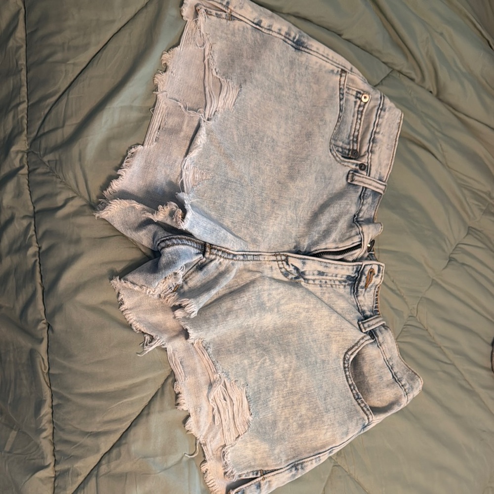 Aerie Blue Jean Shorts Distressed Cut-Off